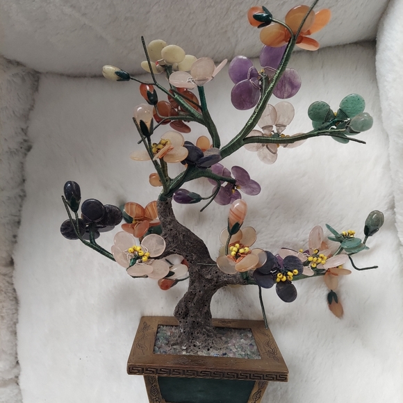 Chinese vintage gemstone tree  jade pot 50s60s  jade amethyst agate rose quartz - Picture 4 of 4